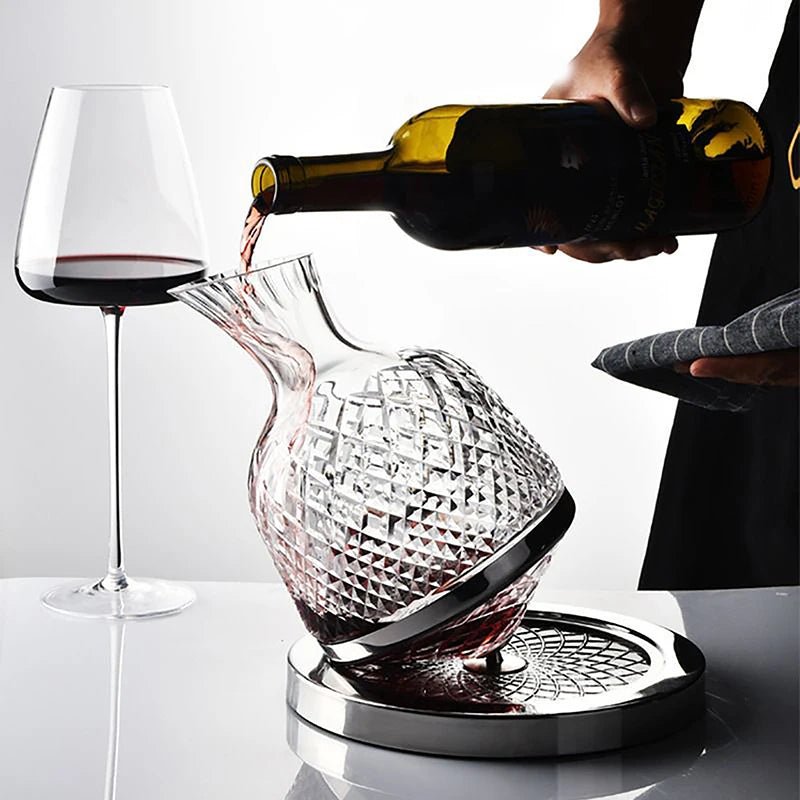 Luxury 360° Rotating Crystal Glass Decanter & Tumbler Set - 1500ml Wine Dispenser - Julia M LifeStyles