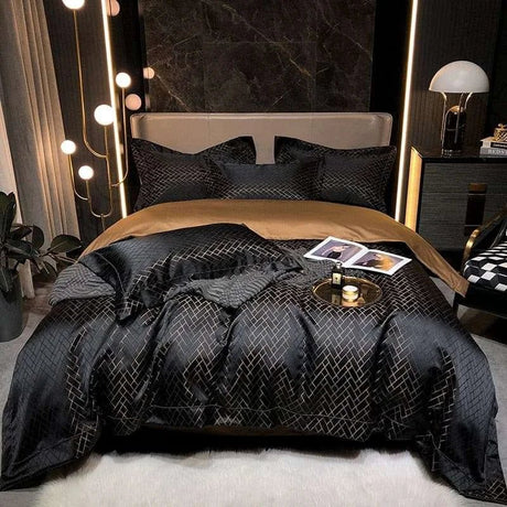 Luxury Black Gold Egyptian Cotton Jacquard Bedding Set - Ultimate Comfort & Style - Julia M LifeStyles