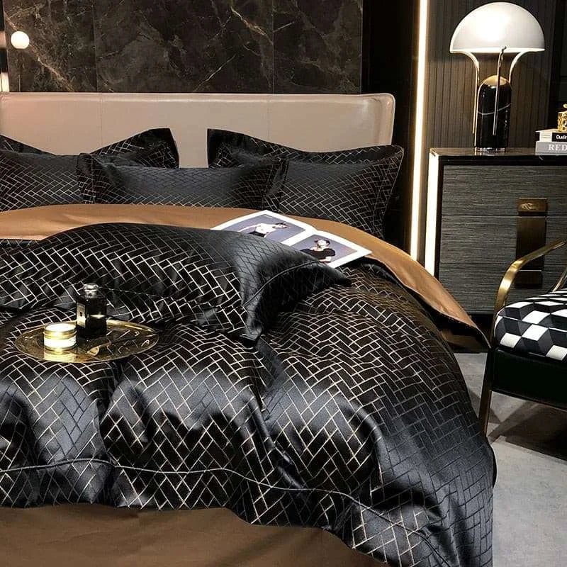 Luxury Black Gold Egyptian Cotton Jacquard Bedding Set - Ultimate Comfort & Style - Julia M LifeStyles
