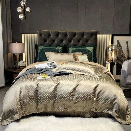 Luxury Black Gold Egyptian Cotton Jacquard Bedding Set - Ultimate Comfort & Style - Julia M LifeStyles