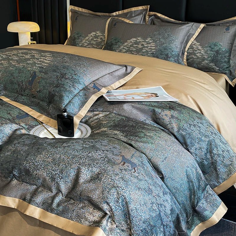 Luxury Digital Printed Cotton Bedding Set with Duvet Cover, Fitted Sheet & Pillowcases - Julia M LifeStyles