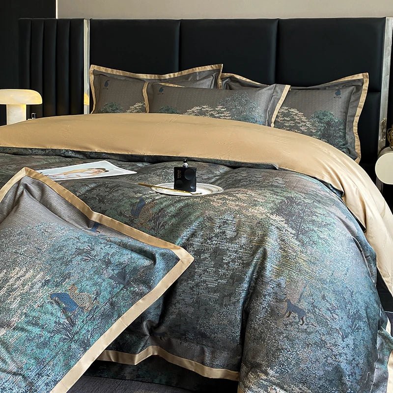 Luxury Digital Printed Cotton Bedding Set with Duvet Cover, Fitted Sheet & Pillowcases - Julia M LifeStyles