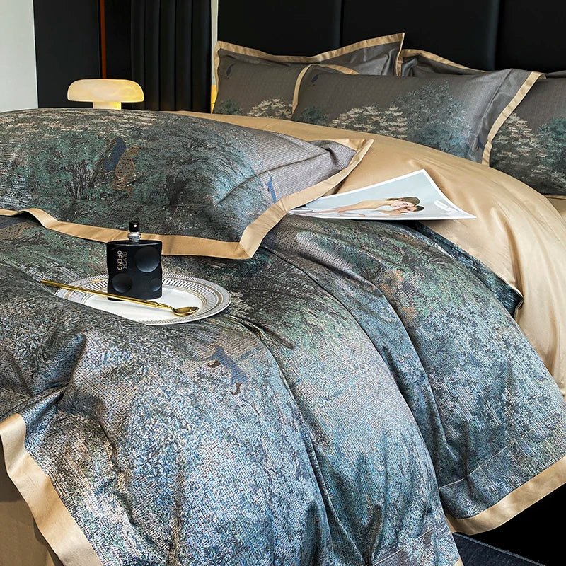 Luxury Digital Printed Cotton Bedding Set with Duvet Cover, Fitted Sheet & Pillowcases - Julia M LifeStyles