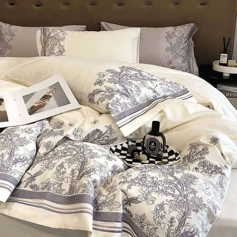 Luxury Egyptian Cotton Floral Embroidered Bedding Set - Julia M LifeStyles