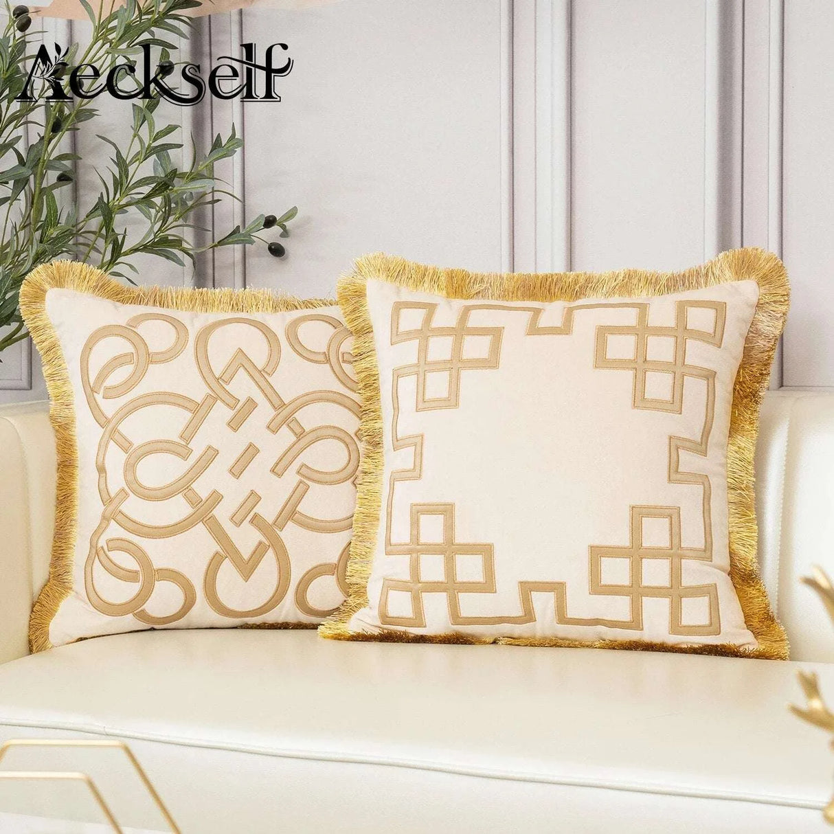Luxury Embroidered Velvet Cushion Cover with Tassel throw pillows Julia M Home & Kitchen   