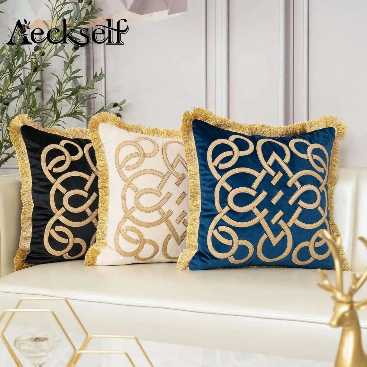 Luxury Embroidered Velvet Cushion Cover with Tassel - Julia M LifeStyles