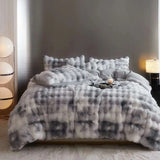 Gradient Blue Grey Faux Rabbit Fur Velvet Bedding Set winter duvet cover set Julia M Home & Kitchen   
