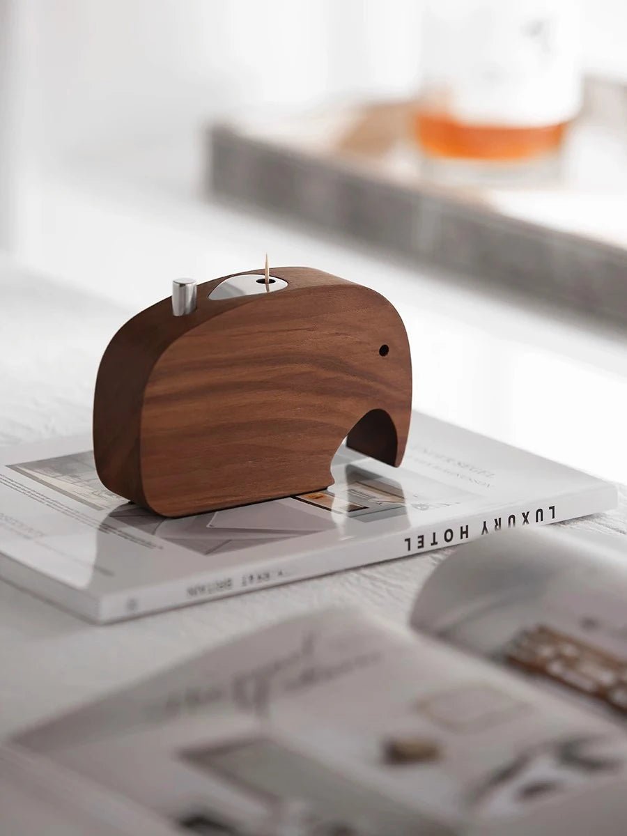 Luxury German Walnut Elephant Toothpick Box 🐘🪥 - Julia M LifeStyles