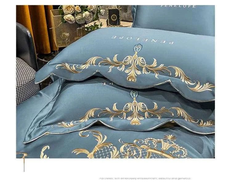 Luxury Gold Royal Embroidery Satin Duvet Cover Set - Julia M LifeStyles