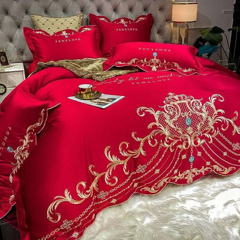 Luxury Gold Royal Embroidery Satin Duvet Cover Set - Julia M LifeStyles