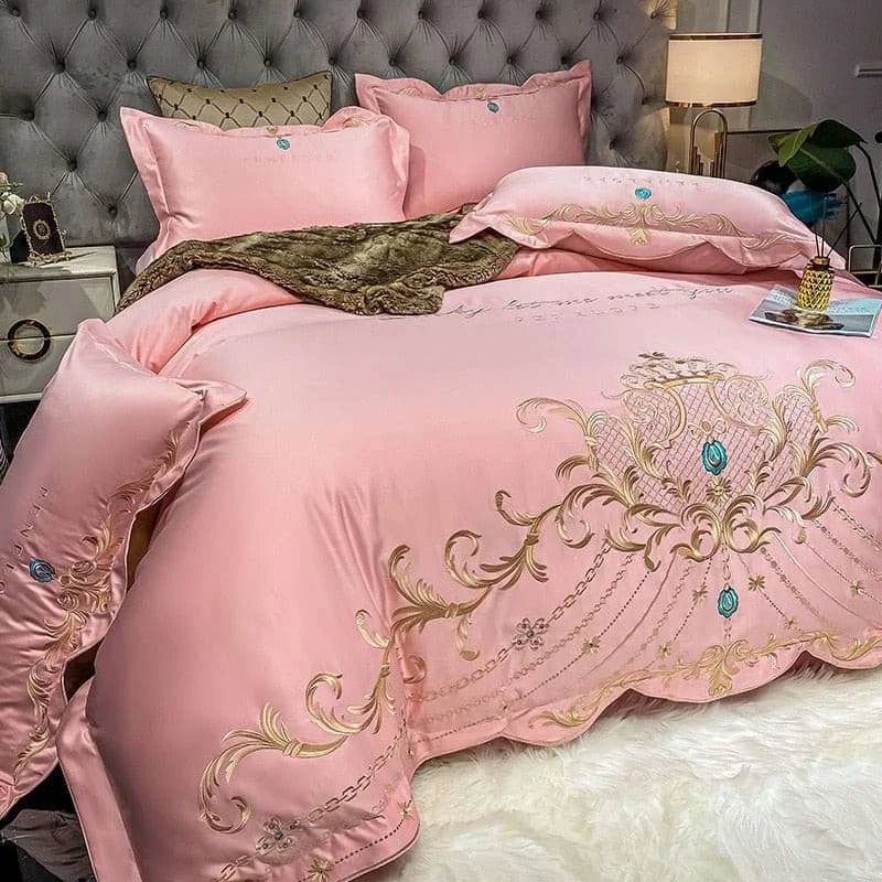 Luxury Gold Royal Embroidery Satin Duvet Cover Set - Julia M LifeStyles