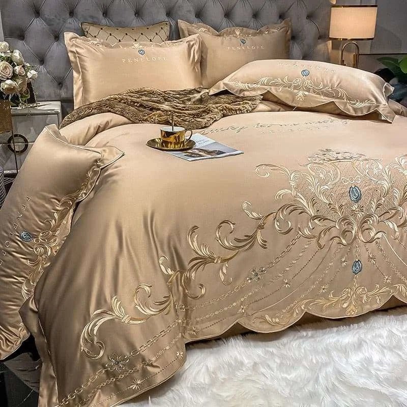 Luxury Gold Royal Embroidery Satin Duvet Cover Set - Julia M LifeStyles