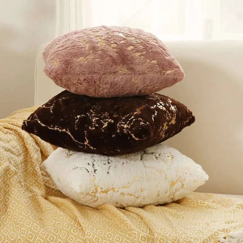 Luxury Golden Plush Fur Cushion Cover - Julia M LifeStyles