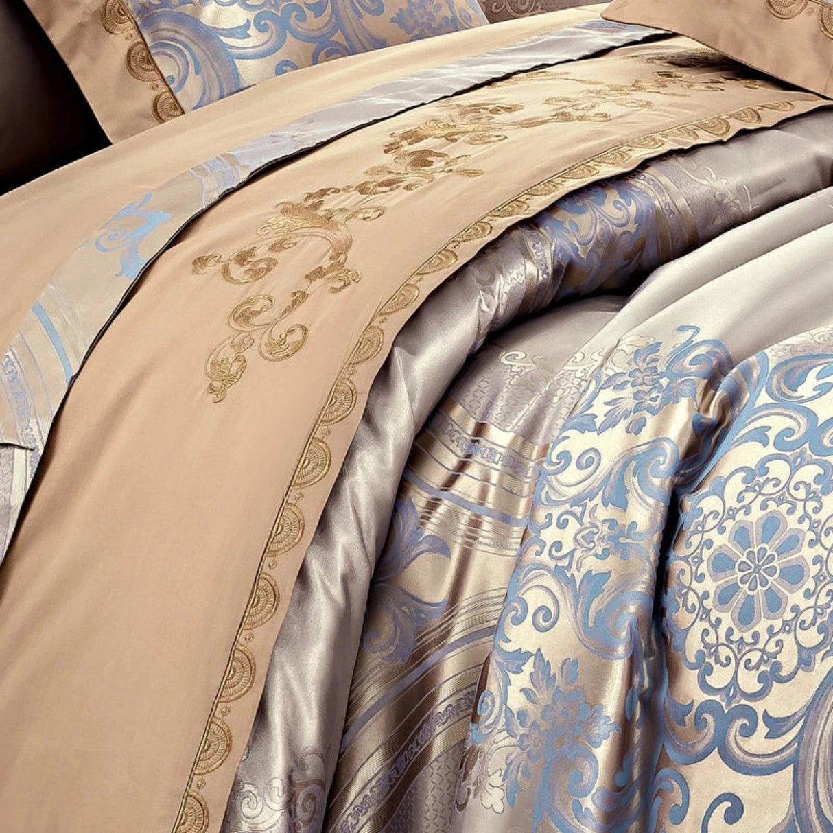 Luxury Jacquard Silk Cotton Bedding Set – King & Queen Size - Julia M LifeStyles