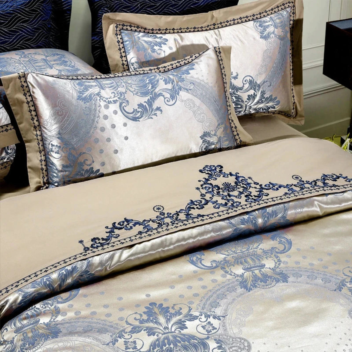 Luxury Jacquard Silk Cotton Bedding Set – King & Queen Size - Julia M LifeStyles