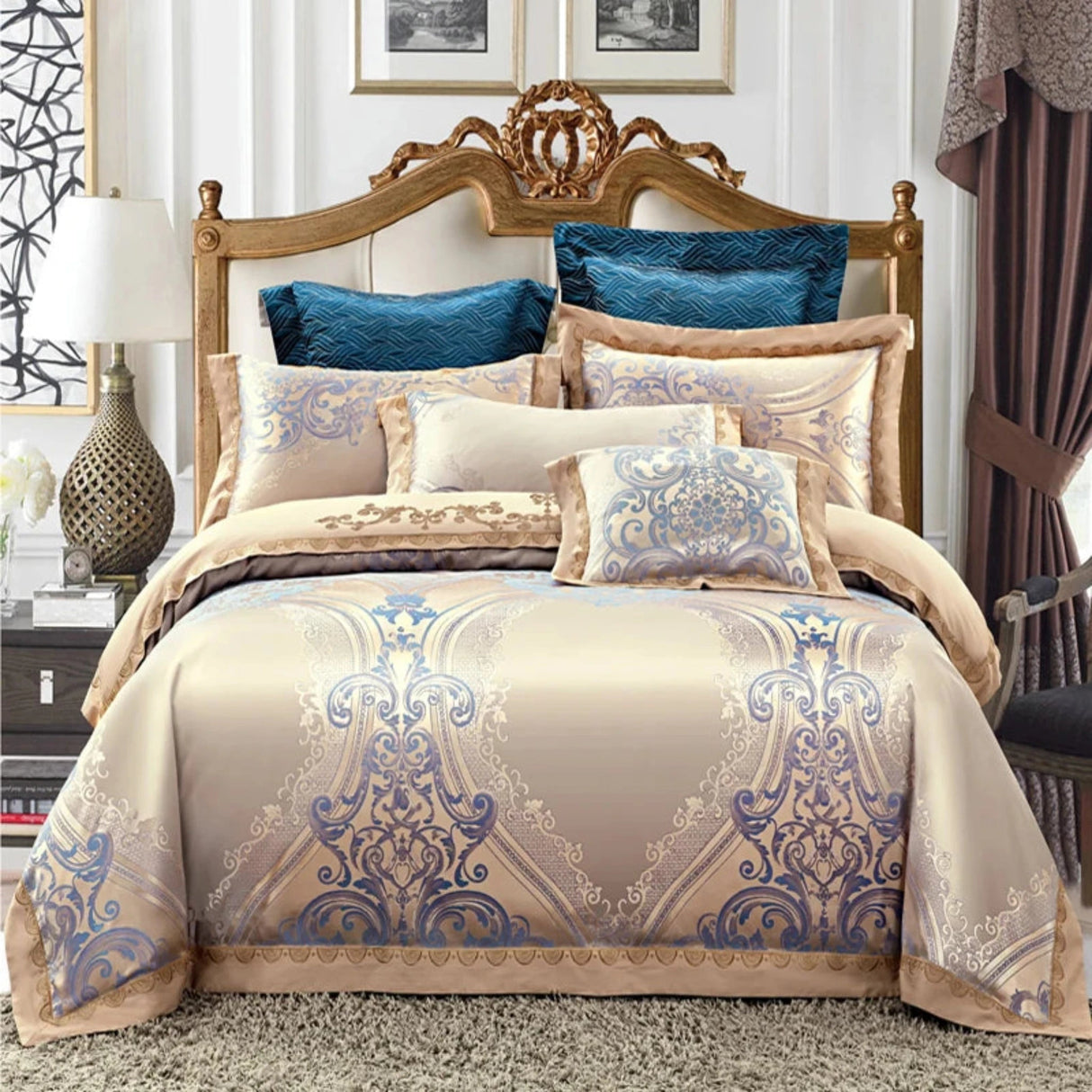 Luxury Jacquard Silk Cotton Bedding Set – King & Queen Size - Julia M LifeStyles