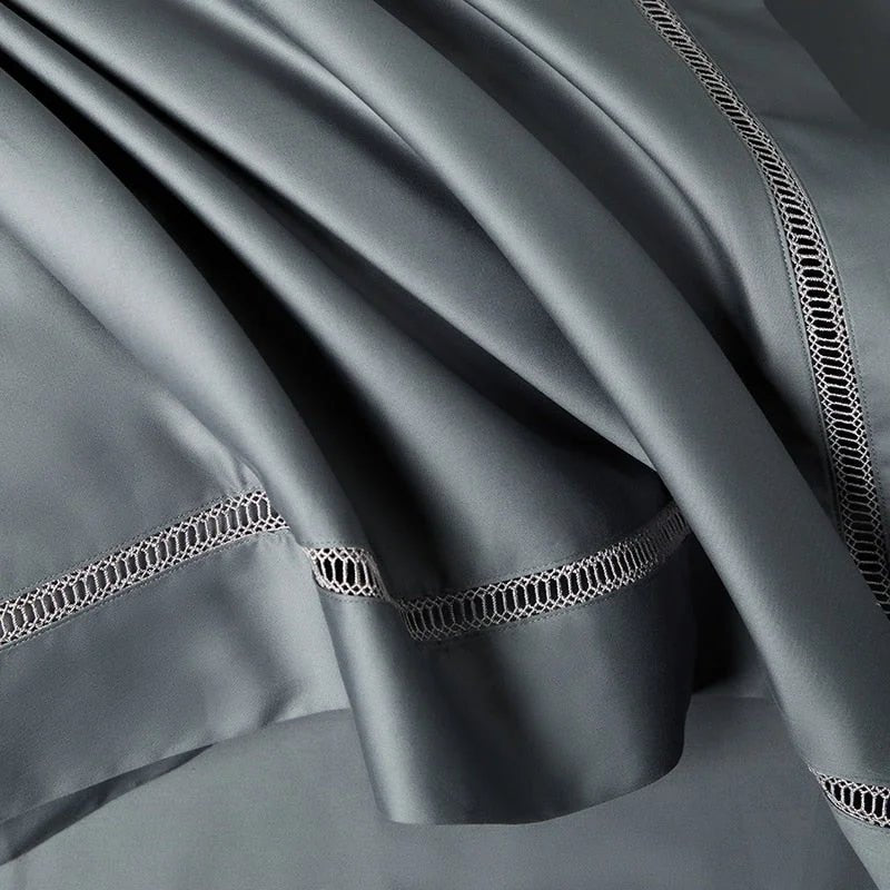 Luxury Lace Egyptian Cotton Bedding Set - Elegant Grey Hollow Design - Julia M LifeStyles