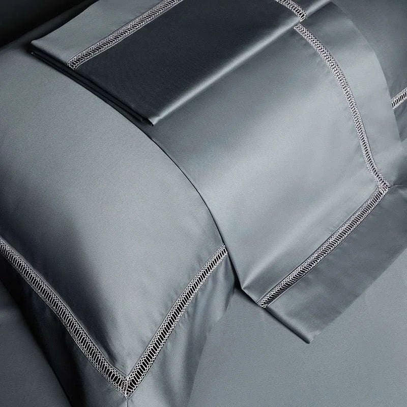 Luxury Lace Egyptian Cotton Bedding Set - Elegant Grey Hollow Design - Julia M LifeStyles