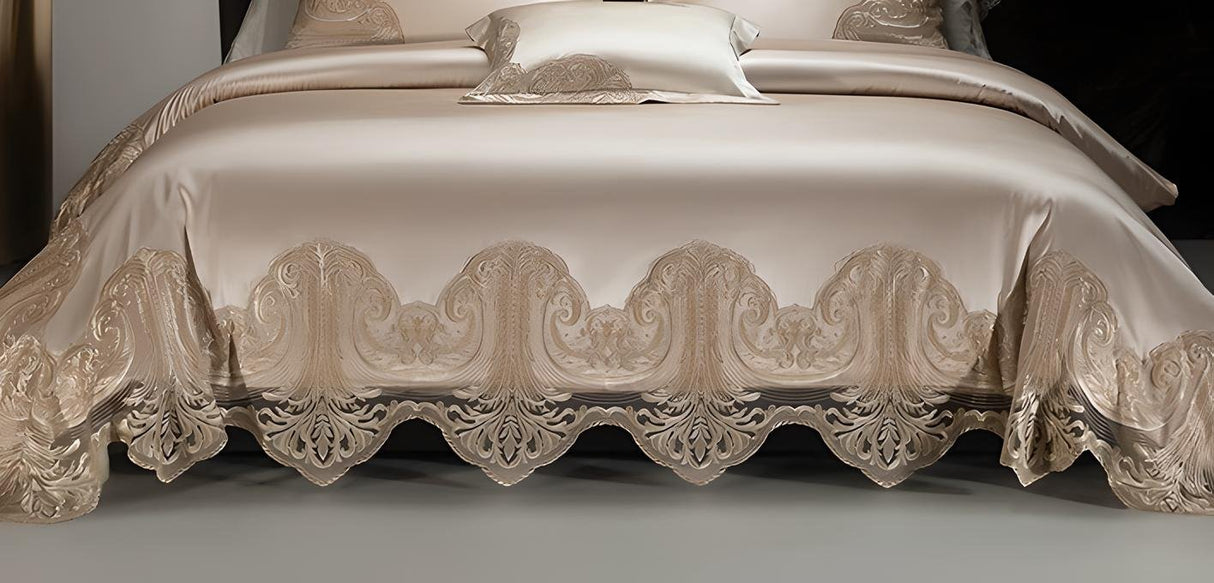 Luxury Pure Cotton Lace Bedding Set - Four - Piece European Style - Julia M LifeStyles