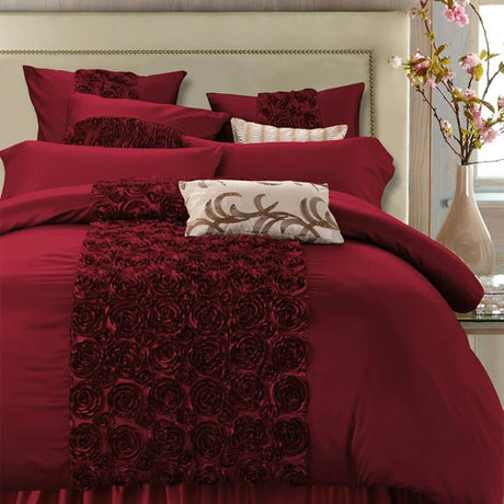 Luxury Wine Red Tencel Cotton Bedding Set with Duvet Cover and Pillowcases - Julia M LifeStyles