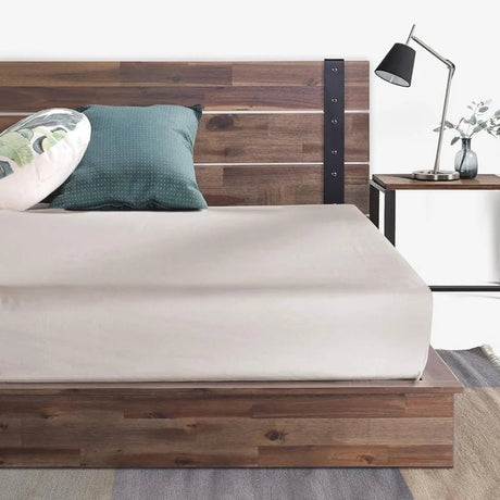 Metal and Wood Platform Bed Frames Easy to Assemble Solid Acacia Mattress Foundation Queen Bed Frame No Box Spring Required Base - Julia M LifeStyles