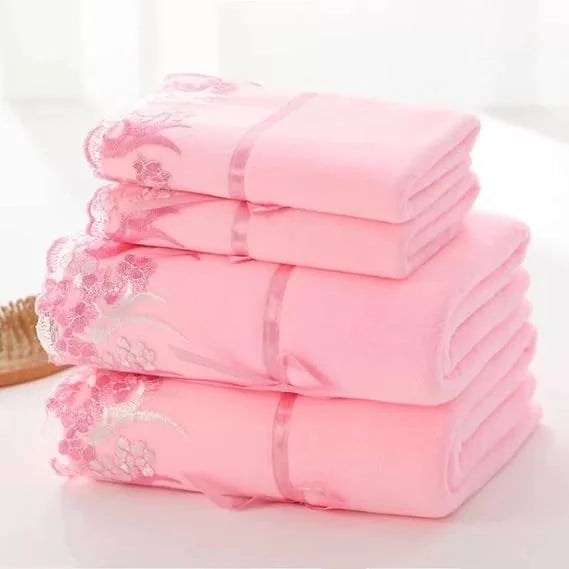 Microfiber Towel Set | Luxury Lace Embroidered Bath Towel Gift Set Luxury Bath Towel Set Julia M Home & Kitchen   