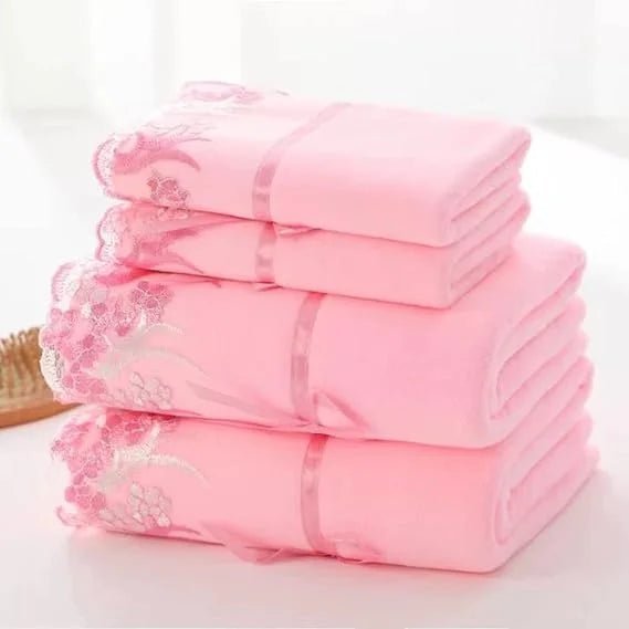 Microfiber Towel Set | Luxury Lace Embroidered Bath Towel Gift Set - Julia M LifeStyles