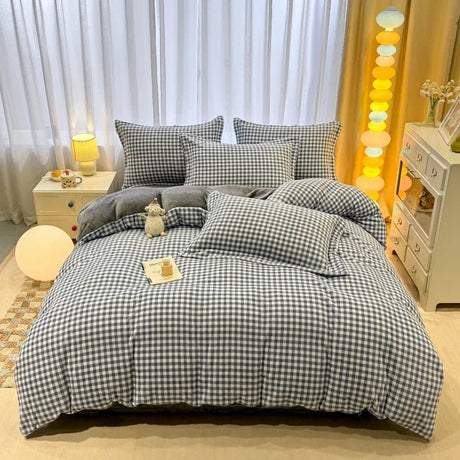 Milk Velvet Plaid Duvet Cover Set - Winter Comfort for Boys & Girls - Julia M LifeStyles