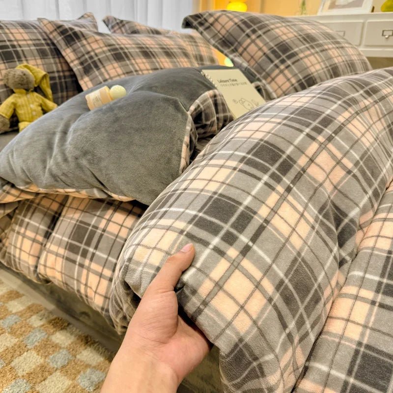 Milk Velvet Plaid Duvet Cover Set - Winter Comfort for Boys & Girls - Julia M LifeStyles