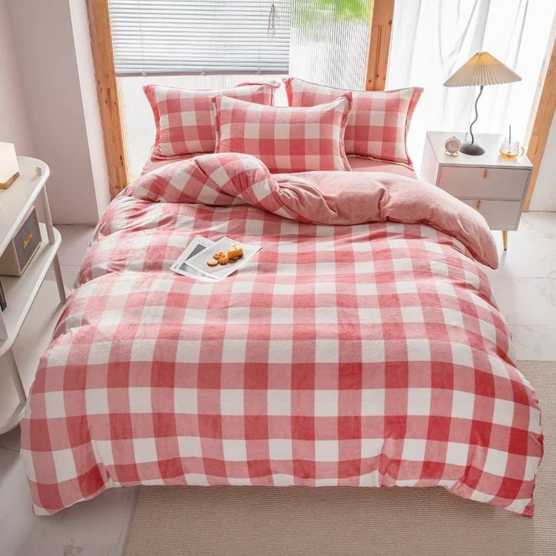 Milk Velvet Plaid Duvet Cover Set - Winter Comfort for Boys & Girls - Julia M LifeStyles