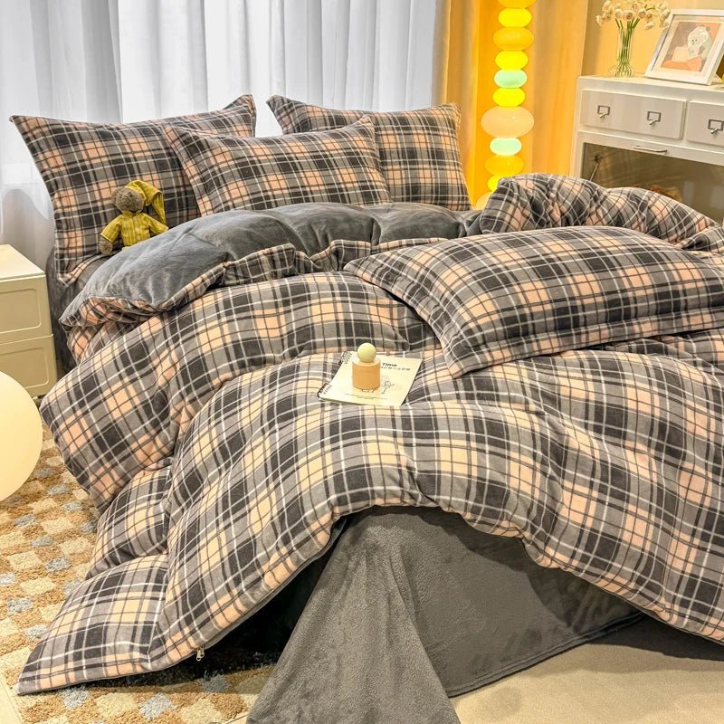 Milk Velvet Plaid Duvet Cover Set - Winter Comfort for Boys & Girls - Julia M LifeStyles