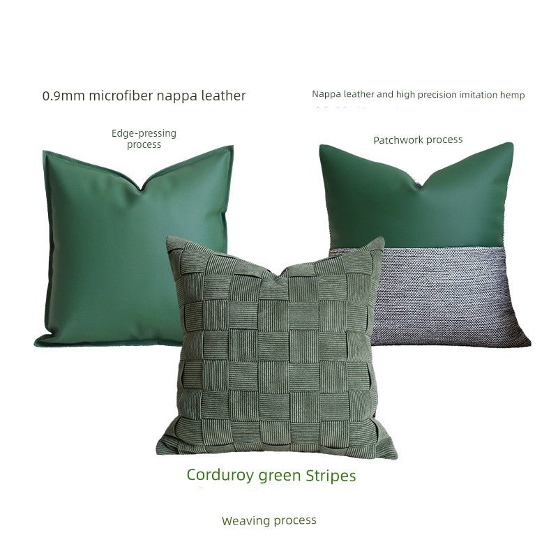 Minimalist Ju Yan Woven Living Room Leather Stitching Square Pillow - Julia M LifeStyles