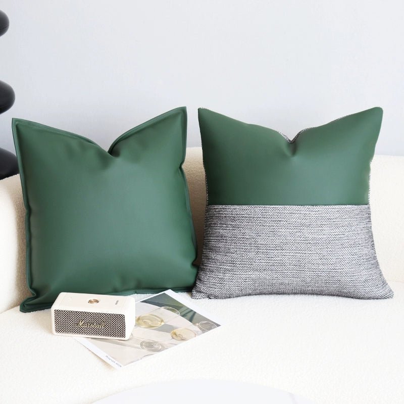 Minimalist Ju Yan Woven Living Room Leather Stitching Square Pillow - Julia M LifeStyles