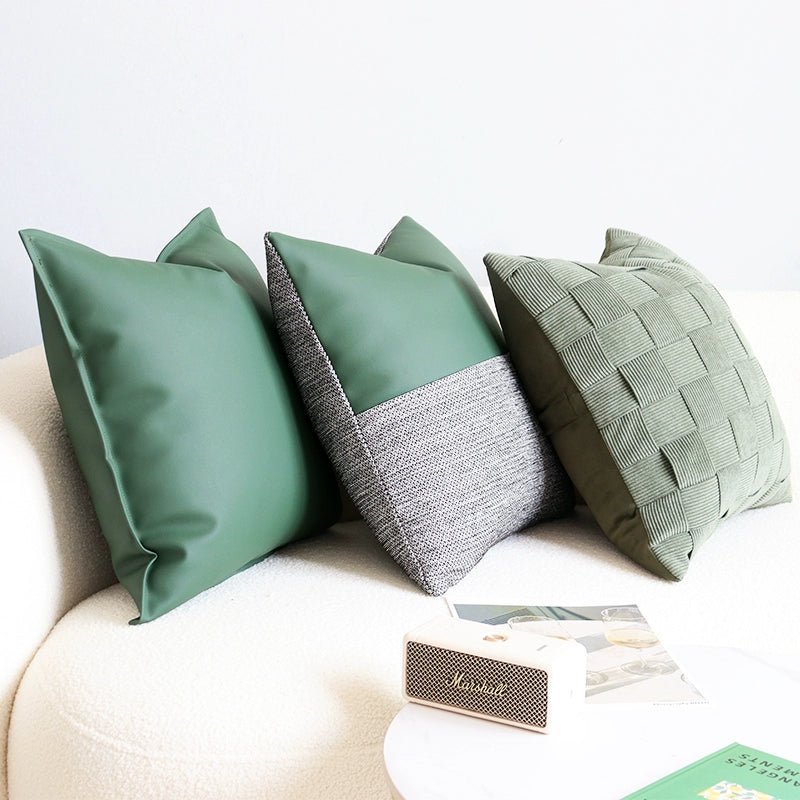 Minimalist Woven Living Room Leather Stitching Square Pillow - Julia M LifeStyles