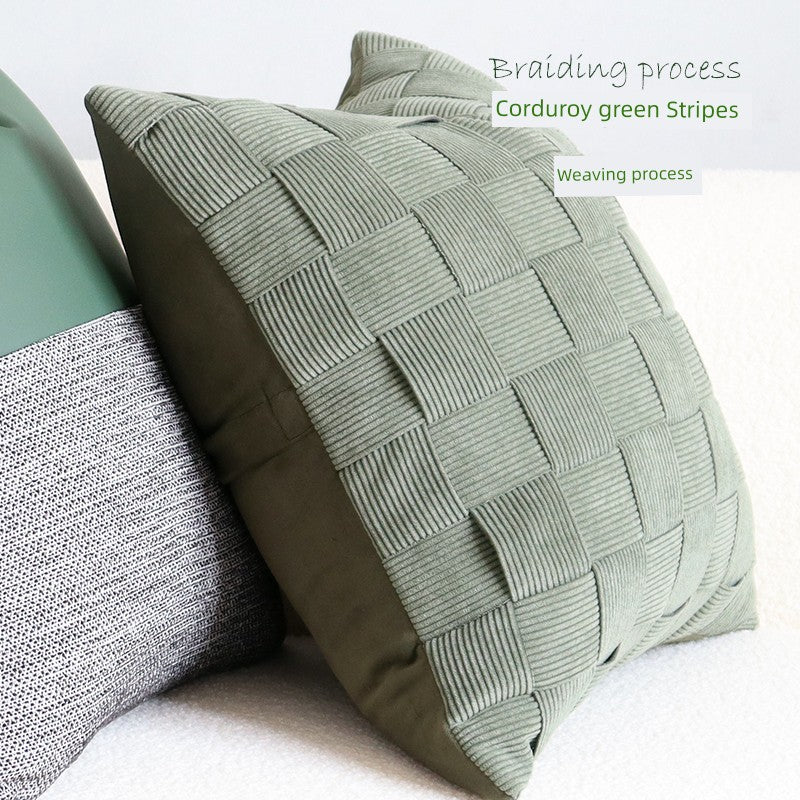 Minimalist Ju Yan Woven Living Room Leather Stitching Square Pillow - Julia M LifeStyles