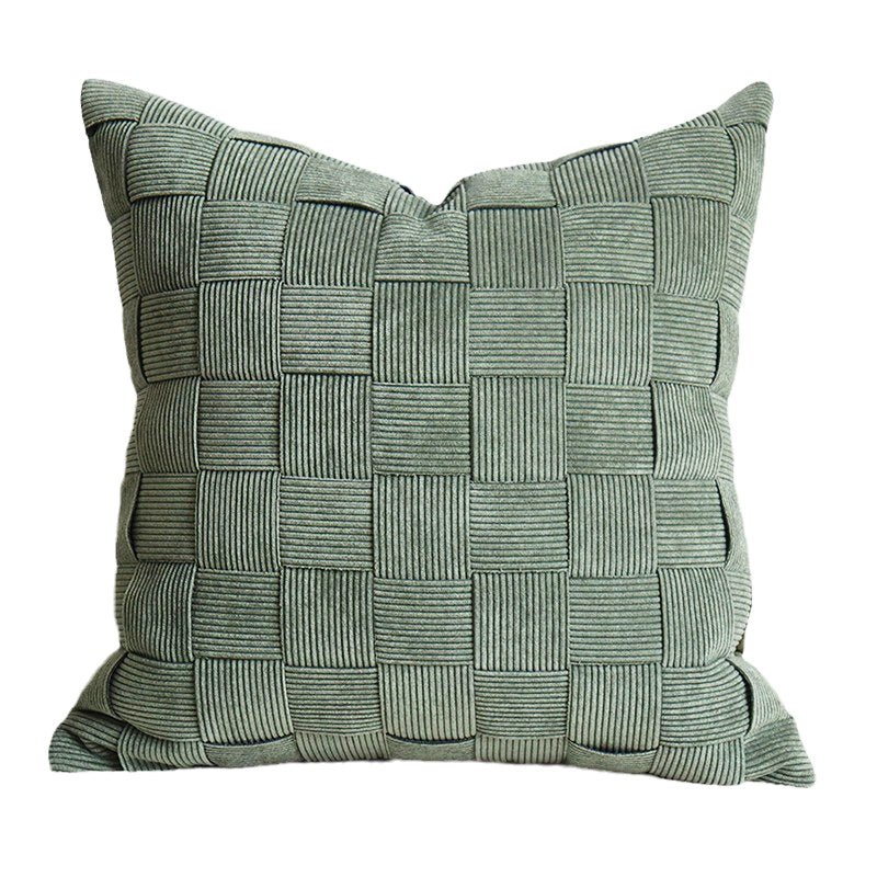 Minimalist Ju Yan Woven Living Room Leather Stitching Square Pillow - Julia M LifeStyles