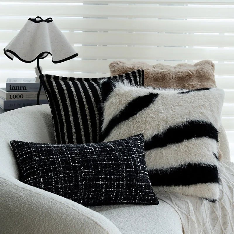 Modern Black and White Plaid Throw Pillow Cover 45x45cm - Julia M LifeStyles