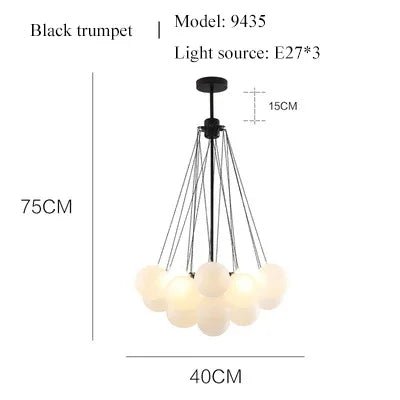 Modern Frosted Glass Ball Ceiling Chandelier Black Gold Pendant Lights 19/37 Glass Hanging Lamp for Dining Living Room - Julia M LifeStyles