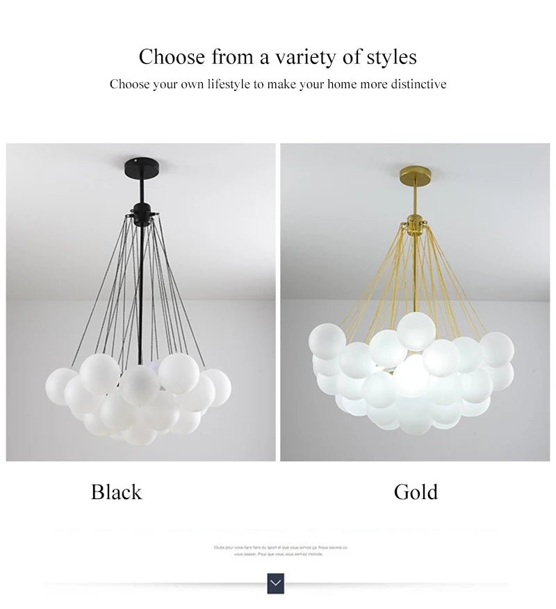 Modern Frosted Glass Ball Ceiling Chandelier Black Gold Pendant Lights 19/37 Glass Hanging Lamp for Dining Living Room - Julia M LifeStyles