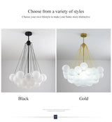 Modern Frosted Glass Ball Ceiling Chandelier Black Gold Pendant Lights 19/37 Glass Hanging Lamp for Dining Living Room - Julia M LifeStyles