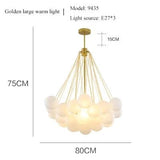 Modern Frosted Glass Ball Ceiling Chandelier Black Gold Pendant Lights 19/37 Glass Hanging Lamp for Dining Living Room - Julia M LifeStyles