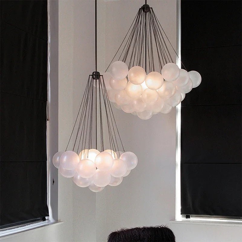 Modern Frosted Glass Ball Ceiling Chandelier Black Gold Pendant Lights 19/37 Glass Hanging Lamp for Dining Living Room - Julia M LifeStyles