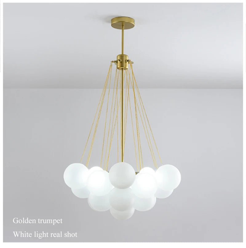 Modern Frosted Glass Ball Ceiling Chandelier Black Gold Pendant Lights 19/37 Glass Hanging Lamp for Dining Living Room - Julia M LifeStyles