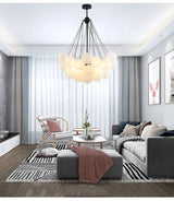 Modern Frosted Glass Ball Ceiling Chandelier Black Gold Pendant Lights 19/37 Glass Hanging Lamp for Dining Living Room - Julia M LifeStyles