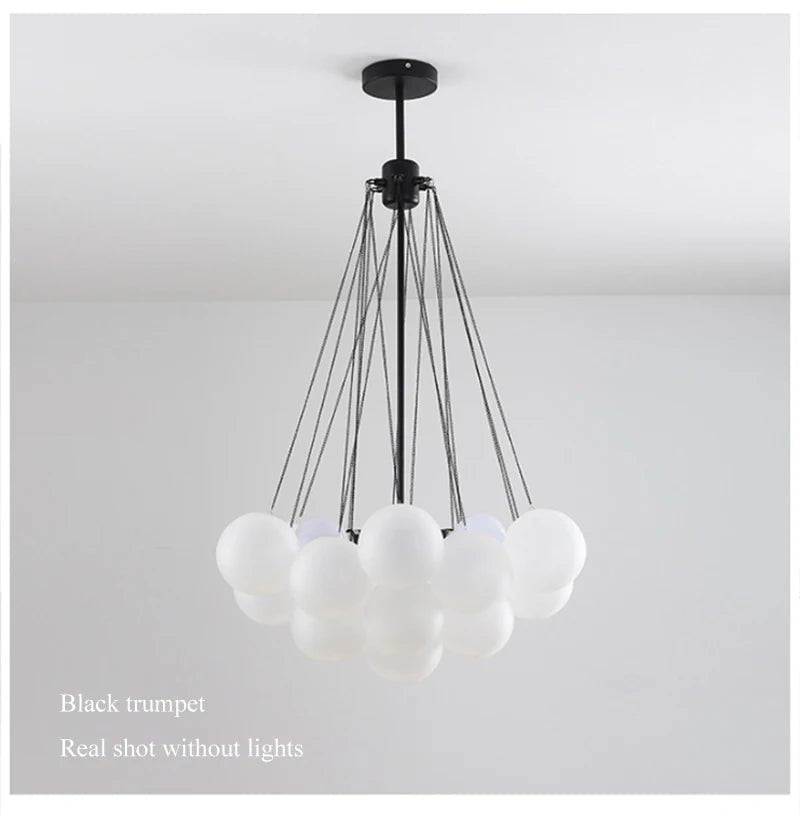 Modern Frosted Glass Ball Ceiling Chandelier Black Gold Pendant Lights 19/37 Glass Hanging Lamp for Dining Living Room - Julia M LifeStyles