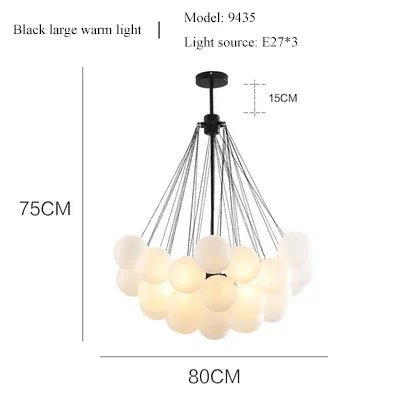 Modern Frosted Glass Ball Ceiling Chandelier Black Gold Pendant Lights 19/37 Glass Hanging Lamp for Dining Living Room - Julia M LifeStyles