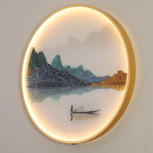 Modern Landscape Painting LED Sconces Round Lamp wall light fixtures Julia M Home & Kitchen   