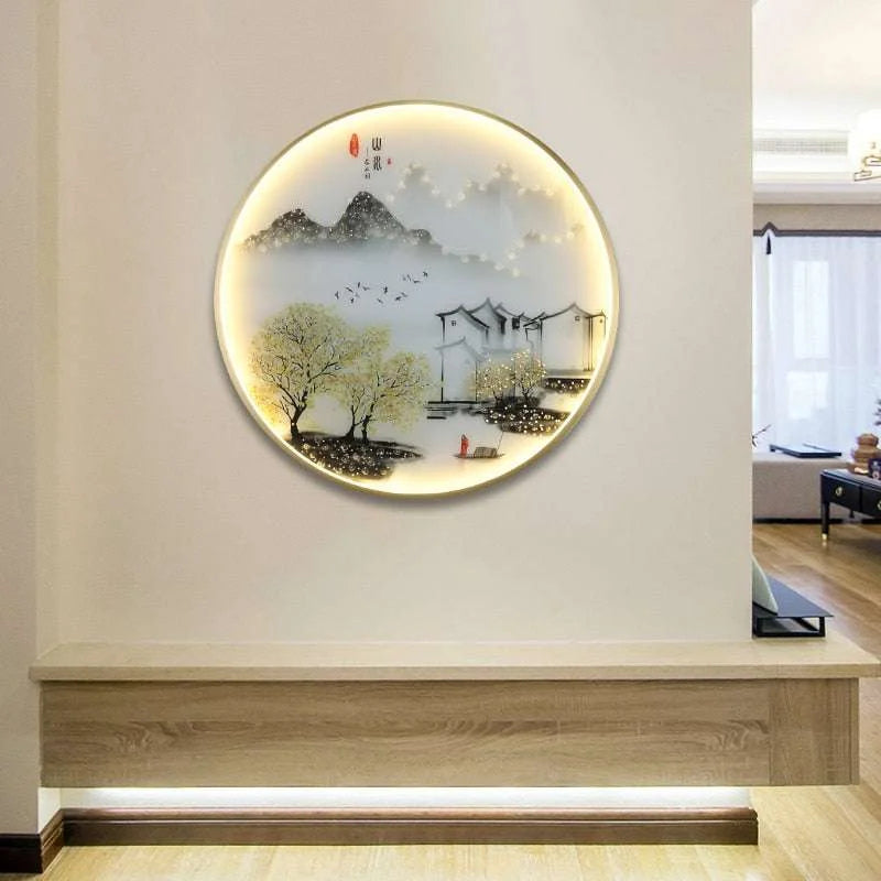 Modern Landscape Painting LED Sconces Round Lamp wall light fixtures Julia M Home & Kitchen   