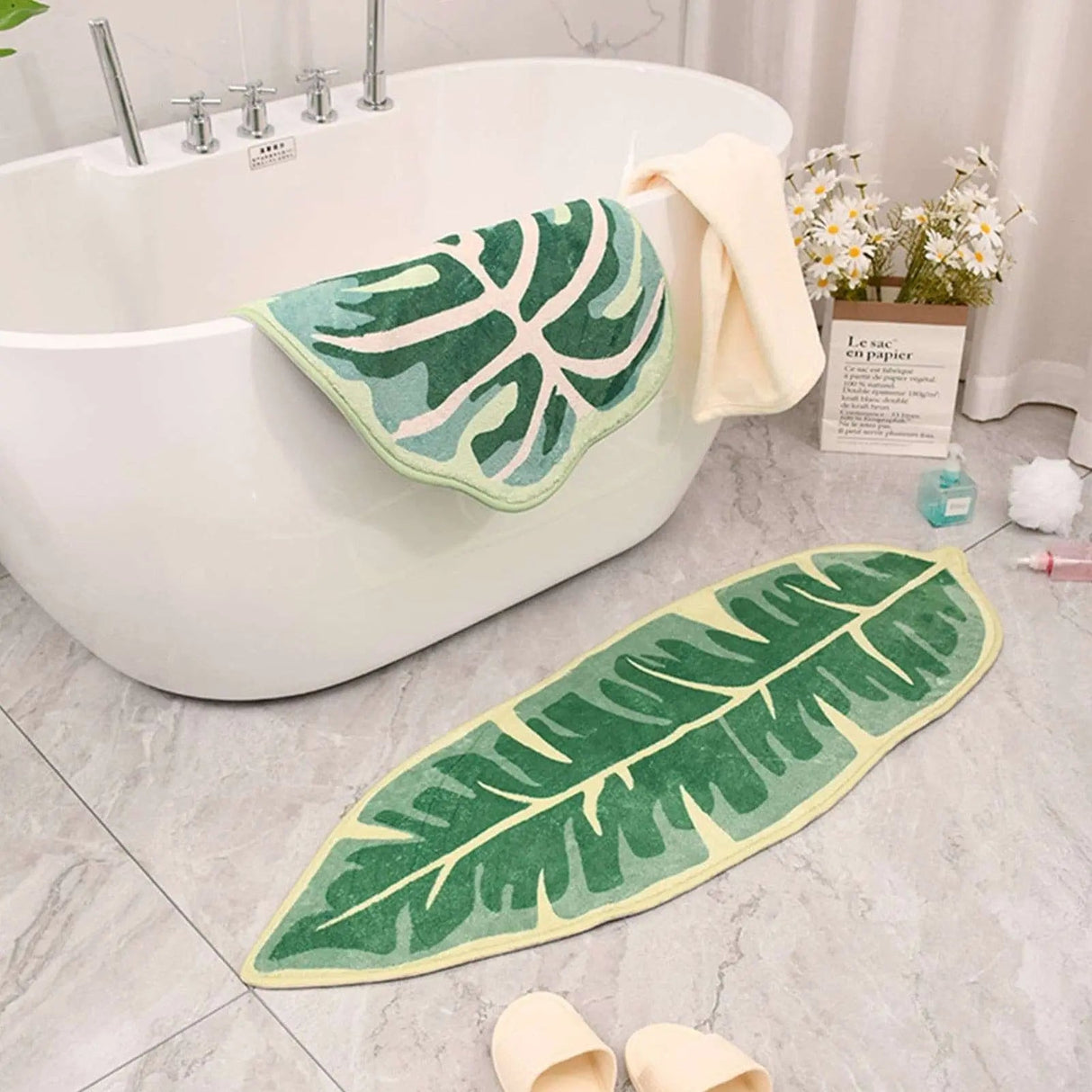 Modern Leaf Pattern Bathroom Toilet Waterproof Mat. - Julia M LifeStyles