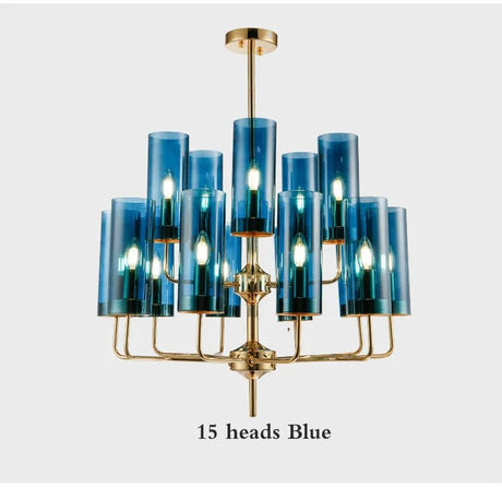 Modern Luxury Glass Chandelier with 6 - 15 Heads in Blue/Cognac - Julia M LifeStyles